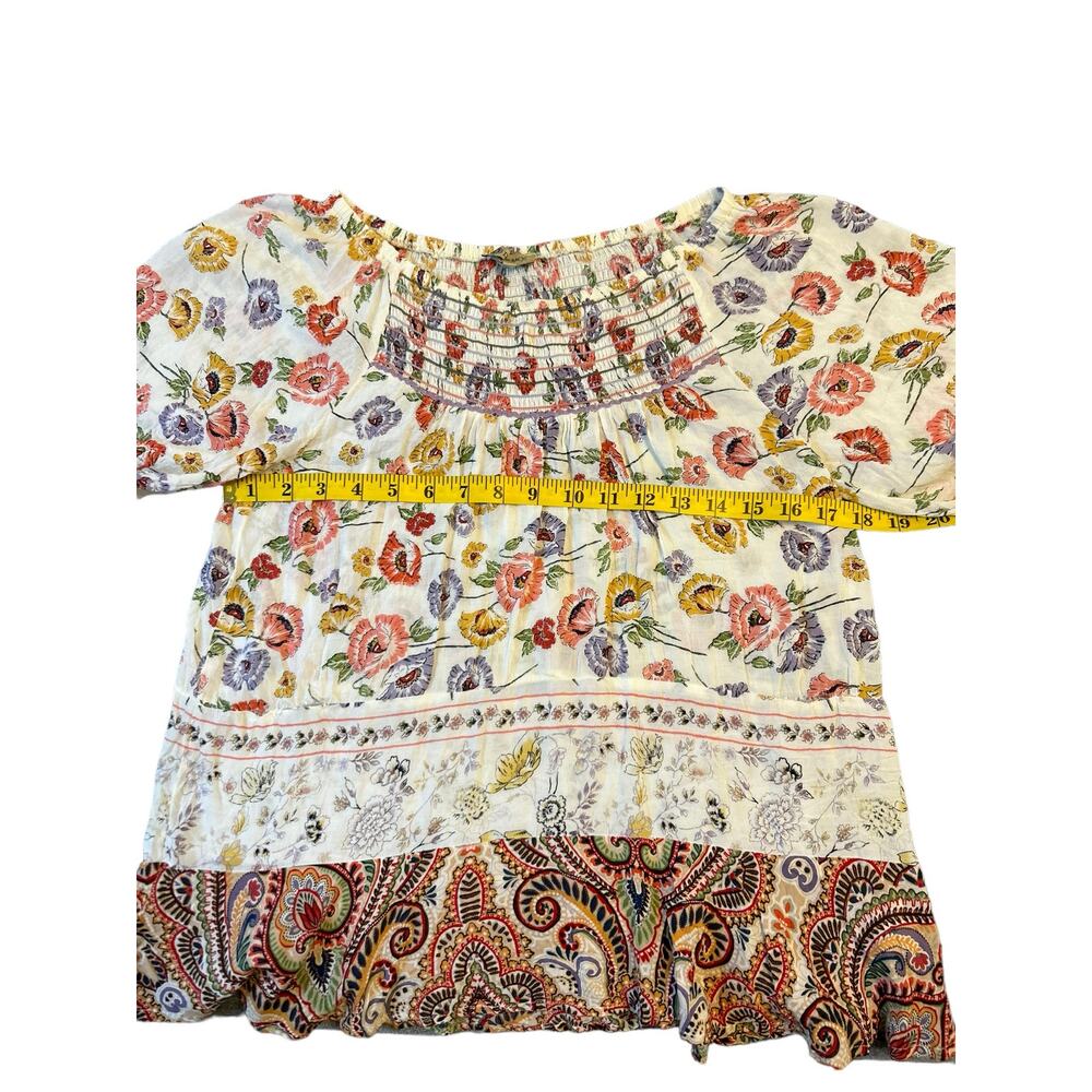Democracy Bohemian Peasant Floral Blouse With Paisley Ruffled Trim- Size S - Picture 8 of 9